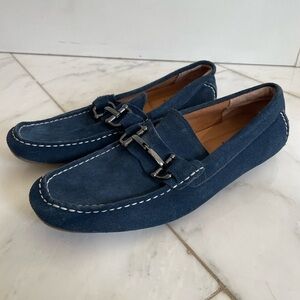 Alfani, women’s 8, James navy blue suede leather driving loafer slip on EUC